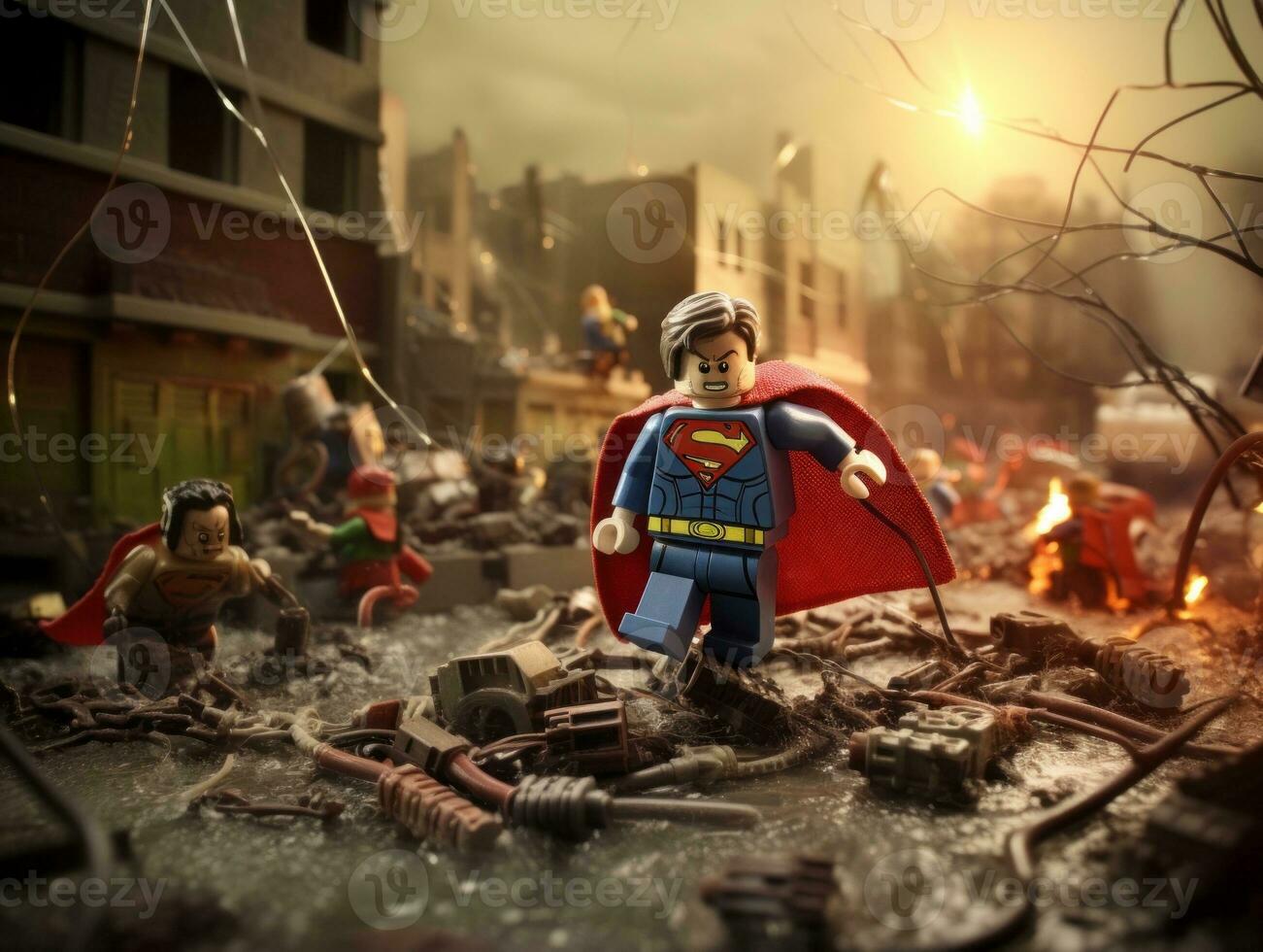 Lego heroes teaming up to save the world AI Generative photo