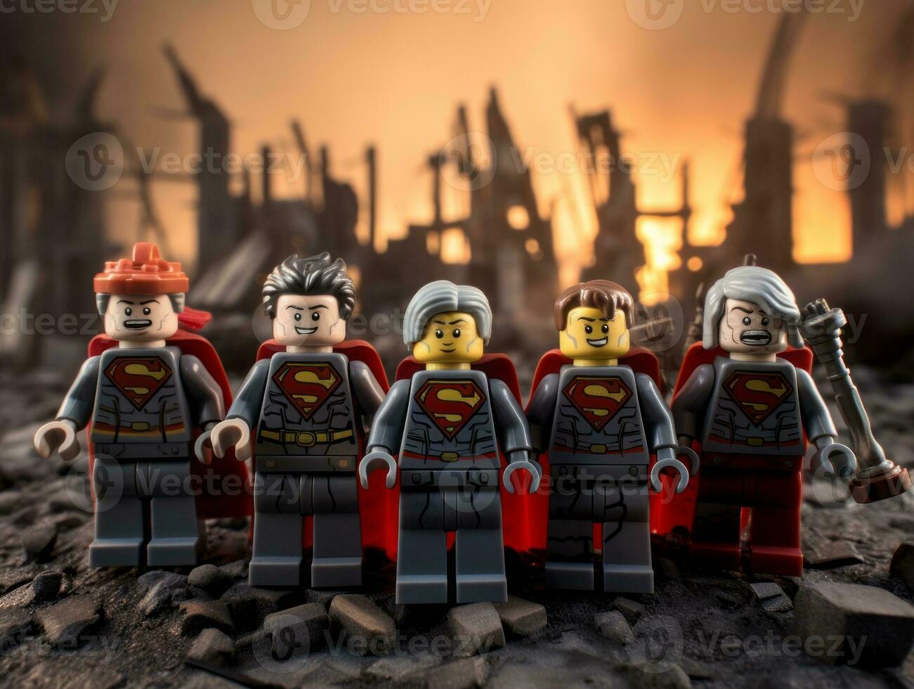 Lego héroes equipo arriba a salvar el mundo ai generativo foto