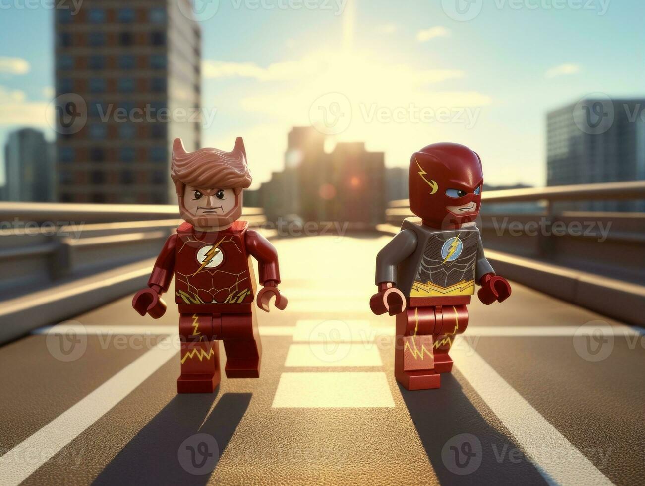 Lego heroes teaming up to save the world AI Generative photo