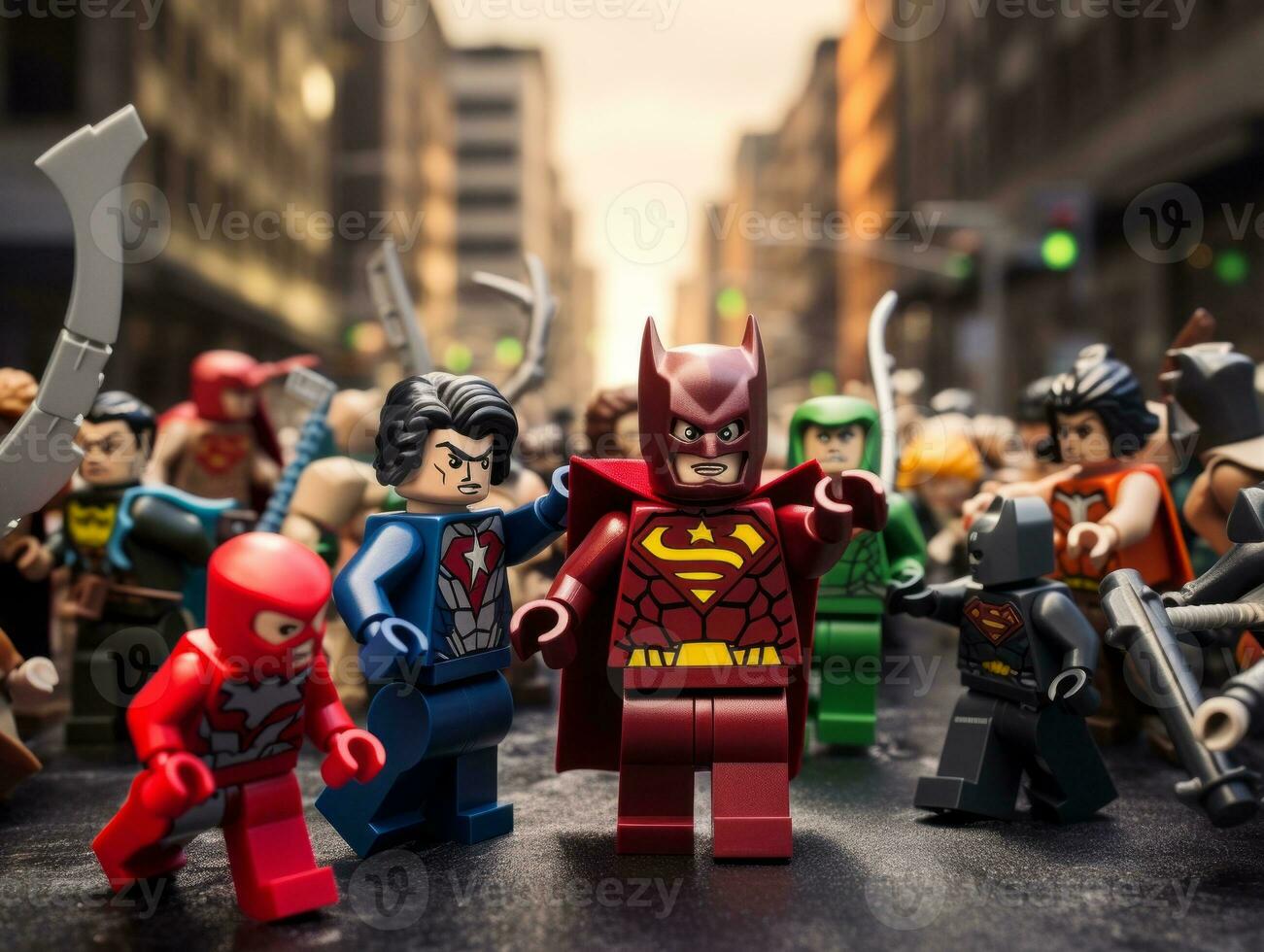 Lego heroes teaming up to save the world AI Generative photo