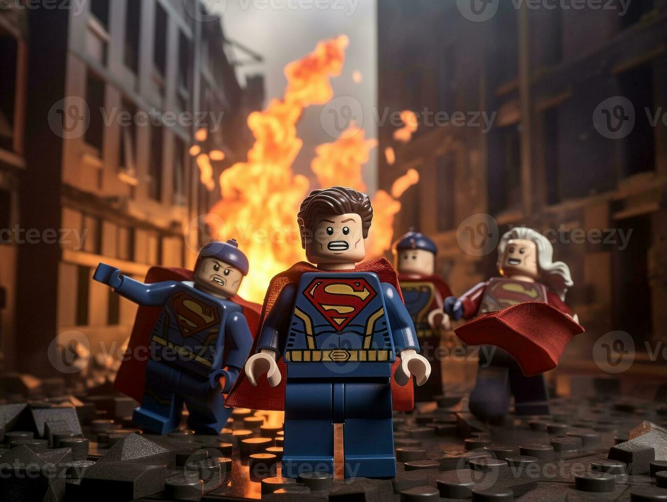 Lego heroes teaming up to save the world AI Generative photo