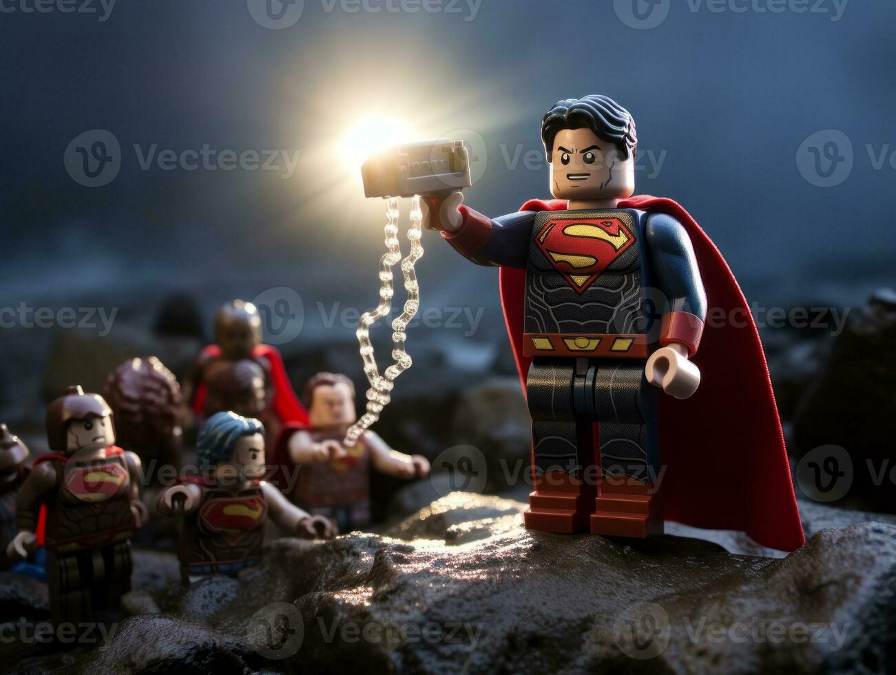 Lego heroes teaming up to save the world AI Generative photo