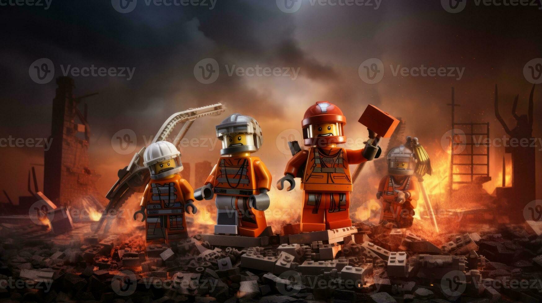 Lego heroes teaming up to save the world AI Generative photo