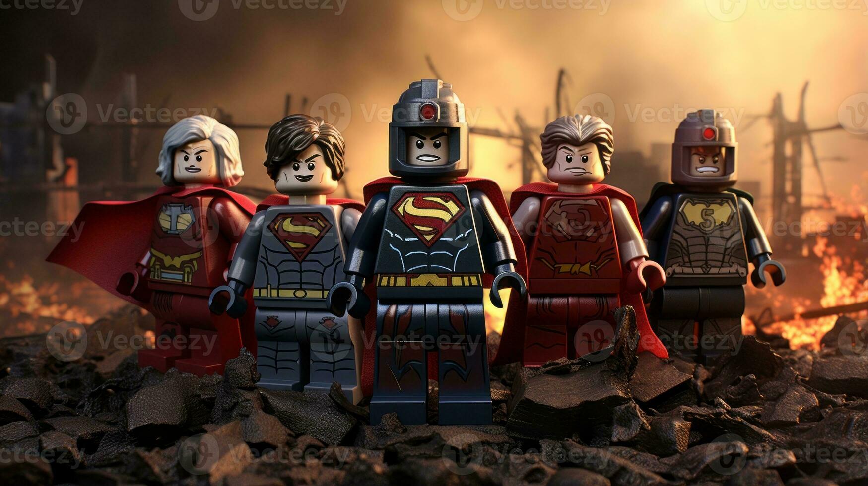 Lego heroes teaming up to save the world AI Generative photo