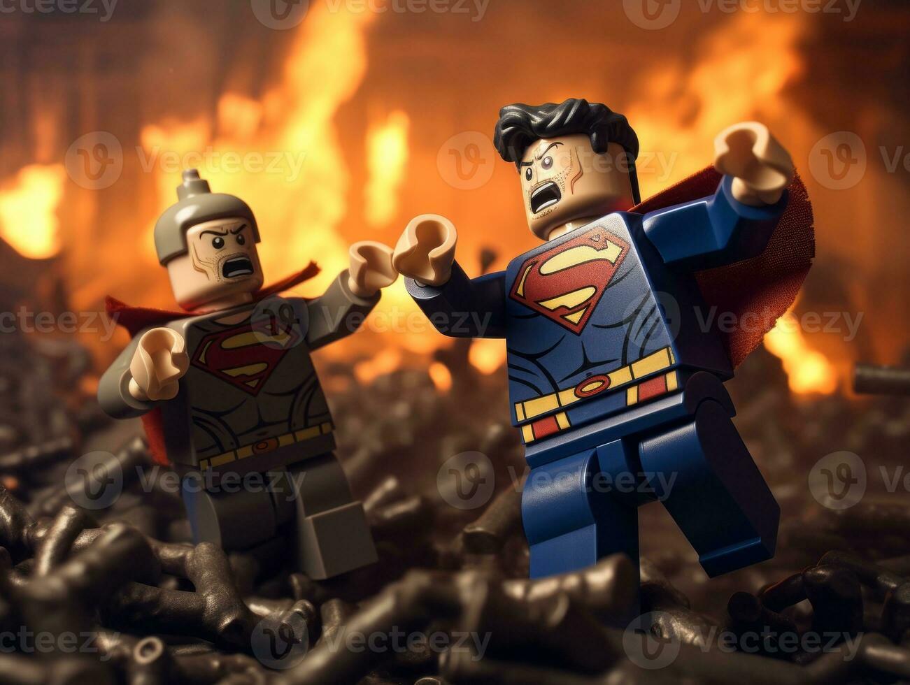 Lego heroes teaming up to save the world AI Generative photo