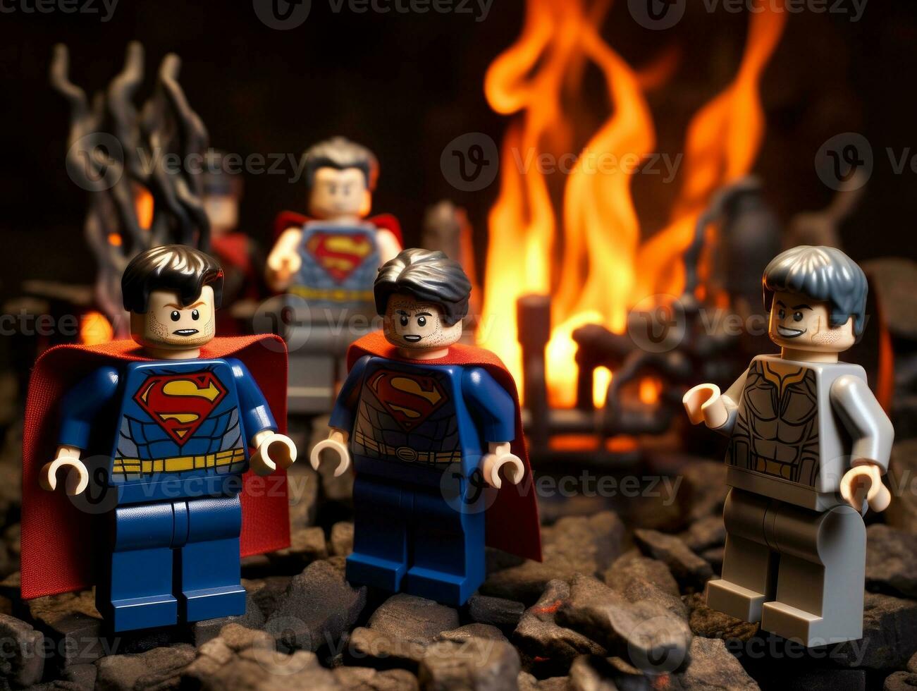 Lego heroes teaming up to save the world AI Generative photo