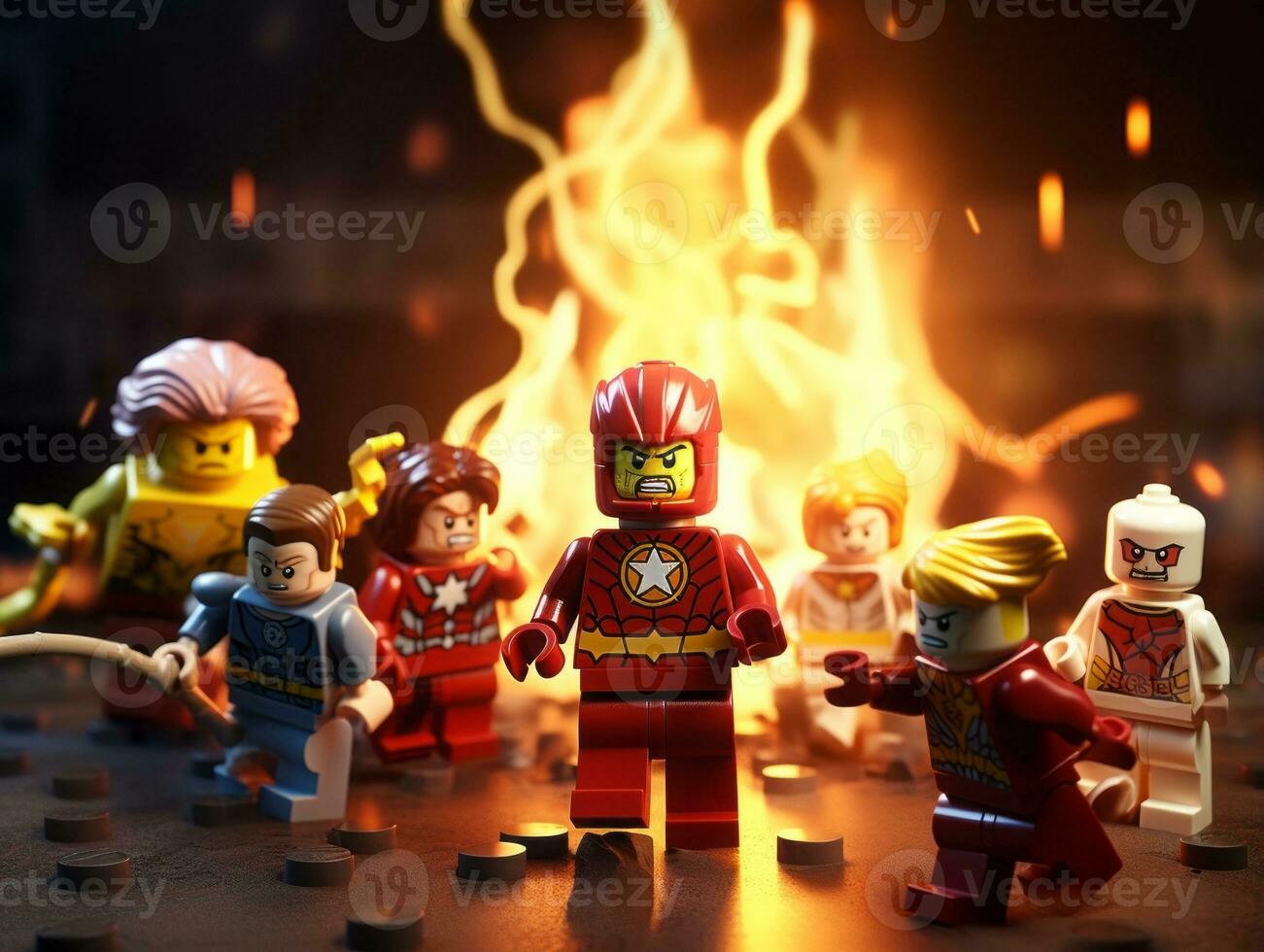 Lego heroes teaming up to save the world AI Generative photo