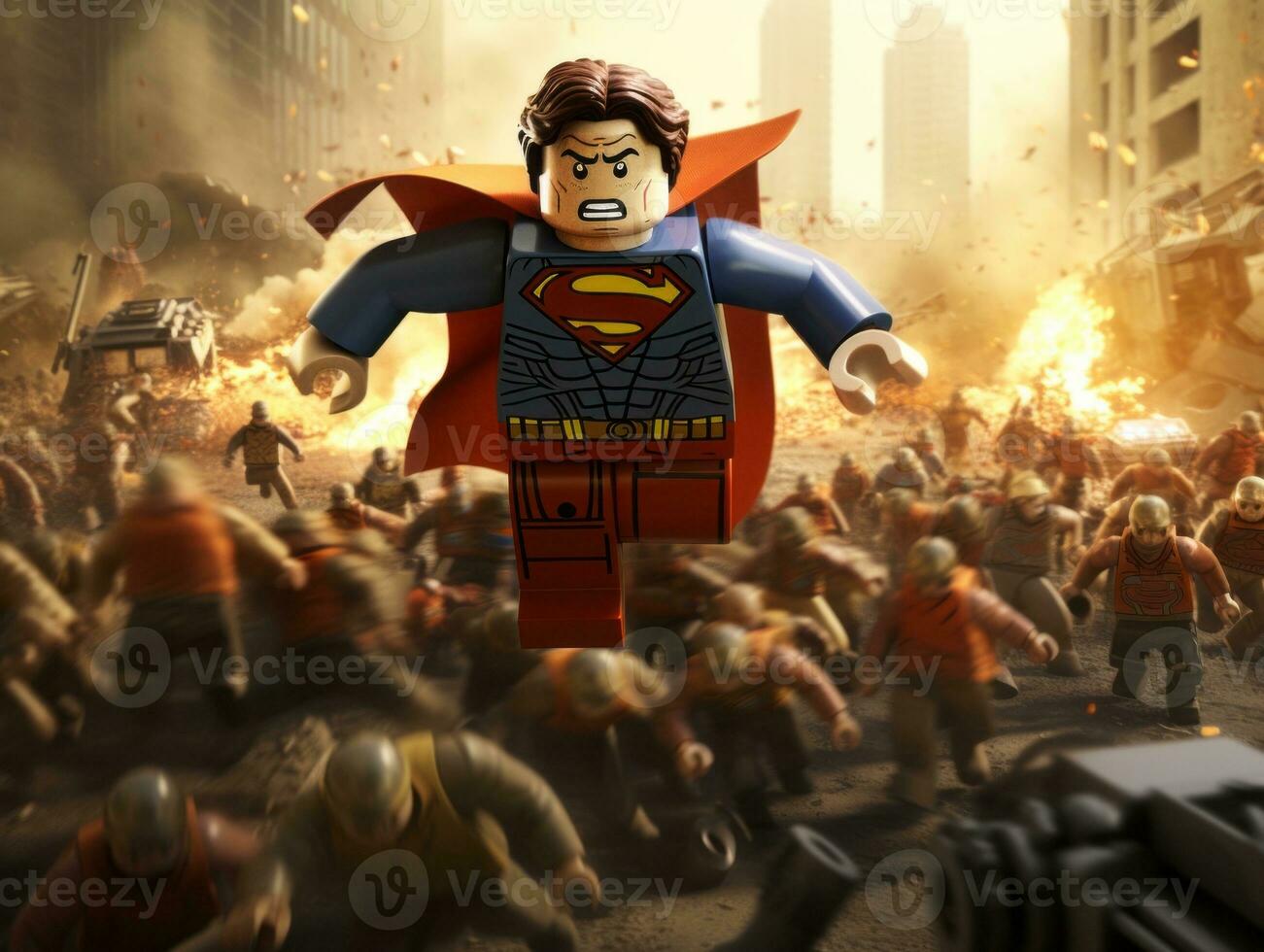 Lego heroes teaming up to save the world AI Generative photo