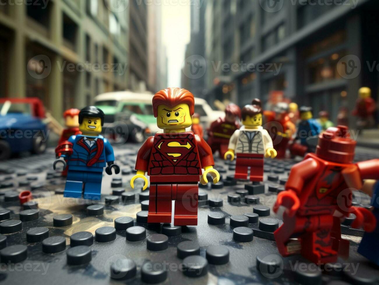 Lego heroes teaming up to save the world AI Generative photo