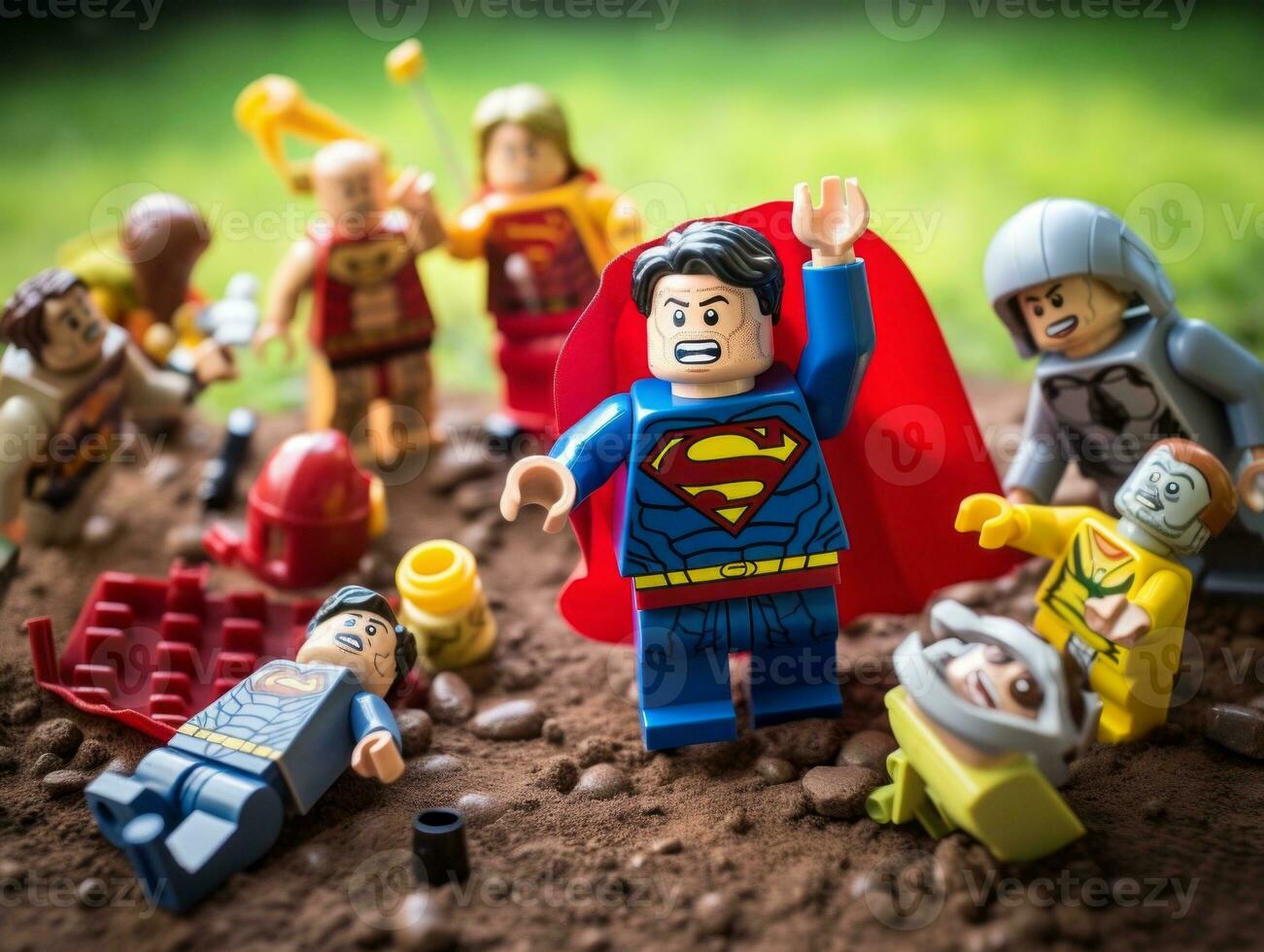 Lego heroes teaming up to save the world AI Generative photo