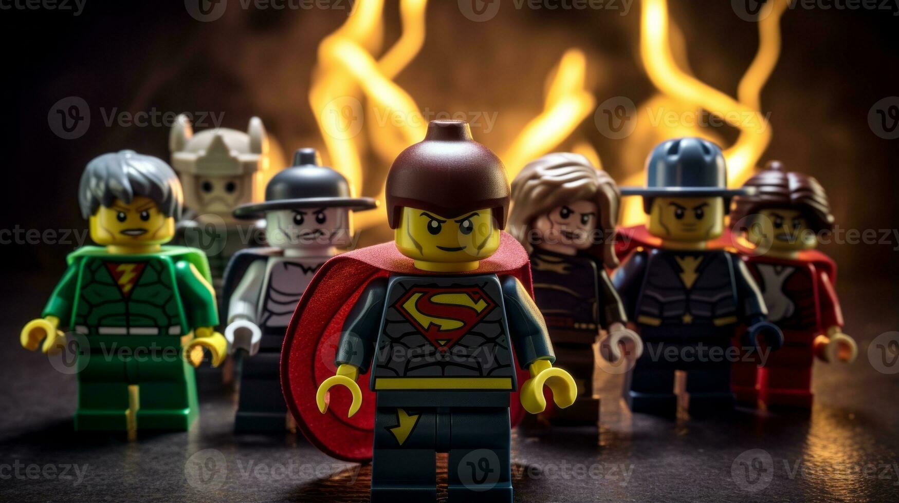 Lego heroes teaming up to save the world AI Generative photo