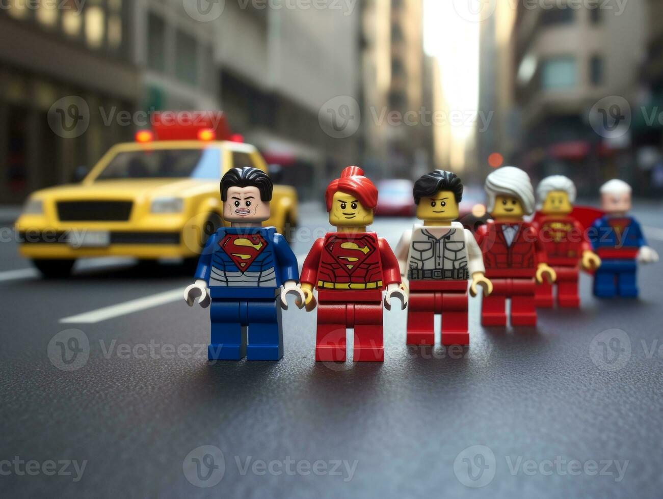 Lego heroes teaming up to save the world AI Generative photo