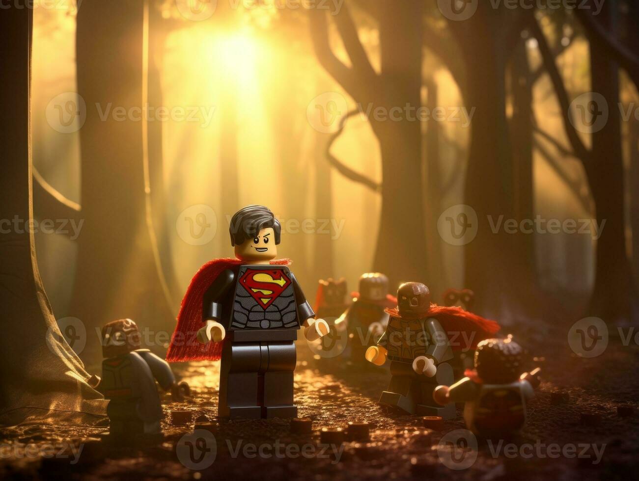 Lego heroes teaming up to save the world AI Generative photo