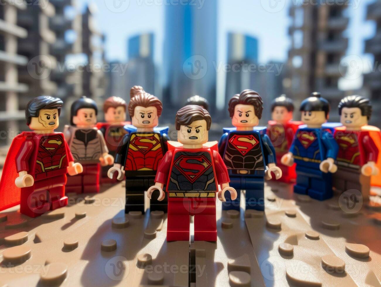 Lego heroes teaming up to save the world AI Generative photo