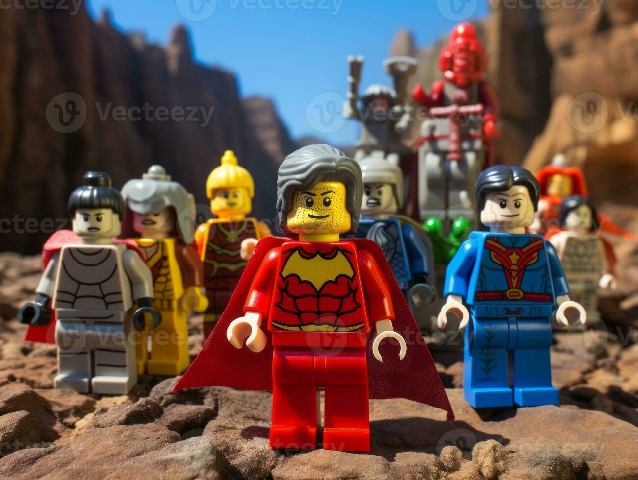 Lego heroes teaming up to save the world AI Generative photo