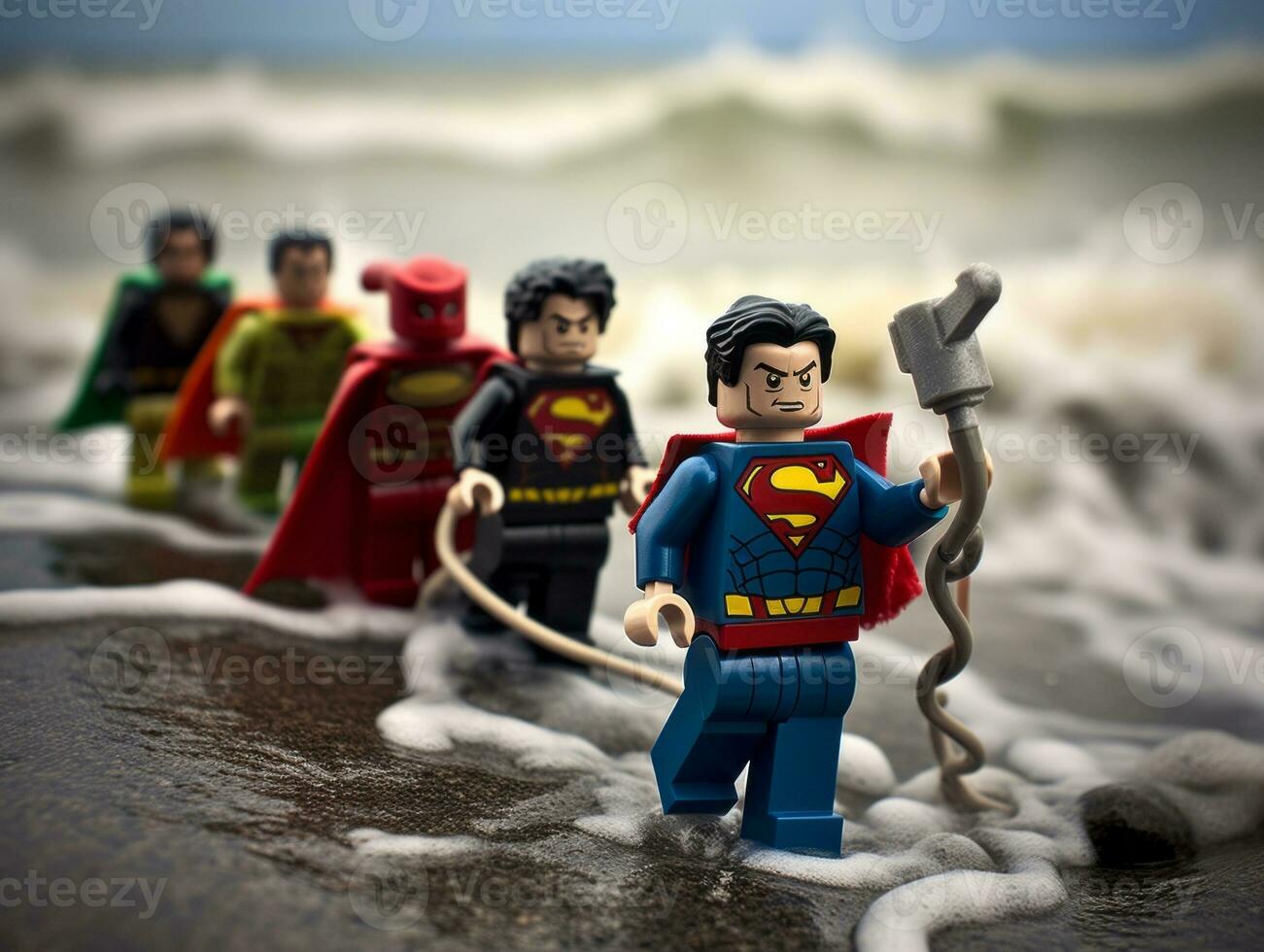 Lego heroes teaming up to save the world AI Generative photo