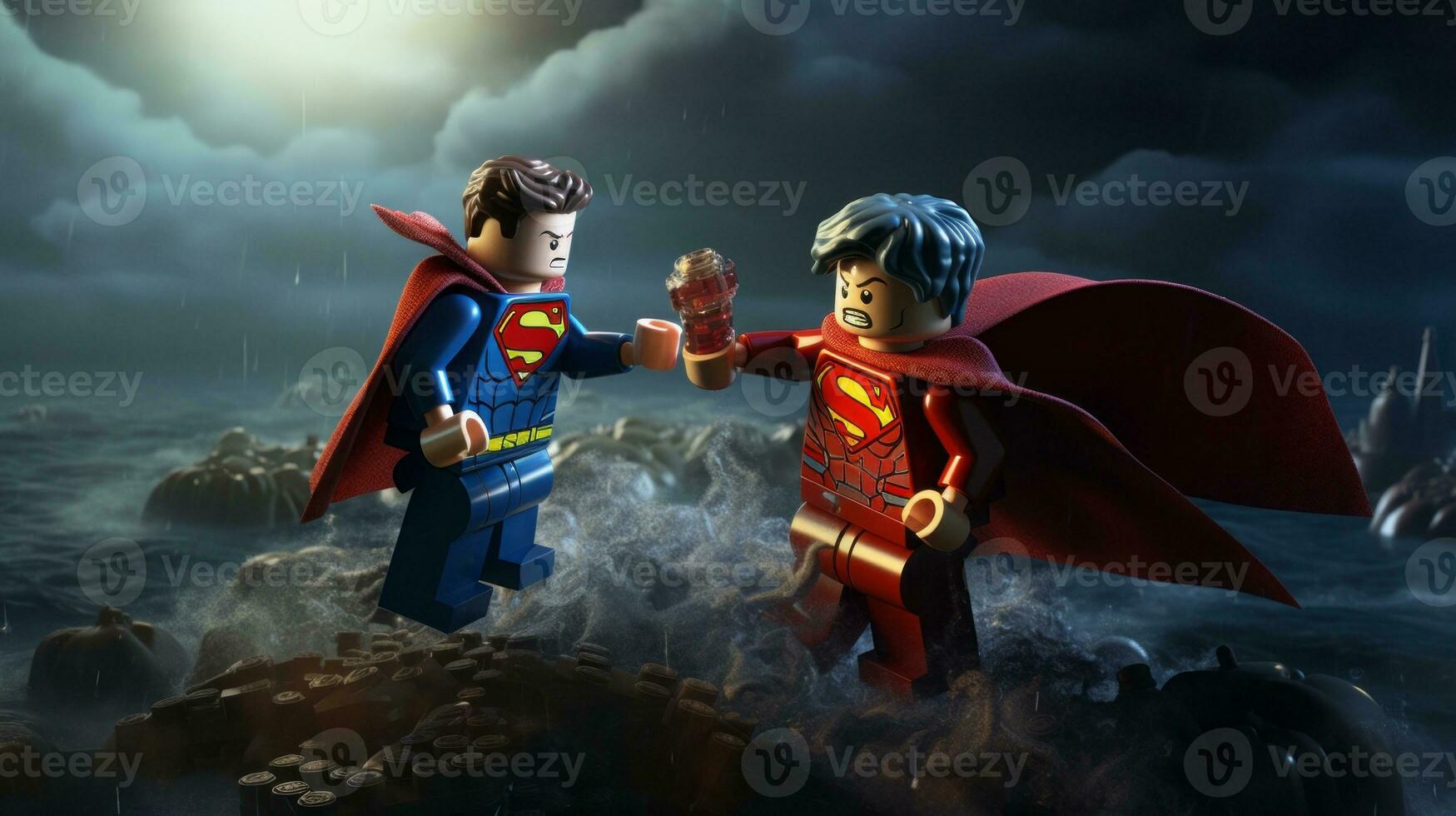 Lego heroes teaming up to save the world AI Generative photo