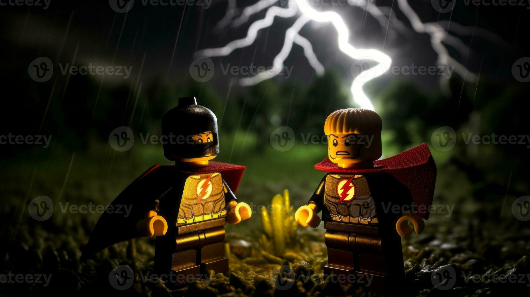 Lego heroes teaming up to save the world AI Generative photo