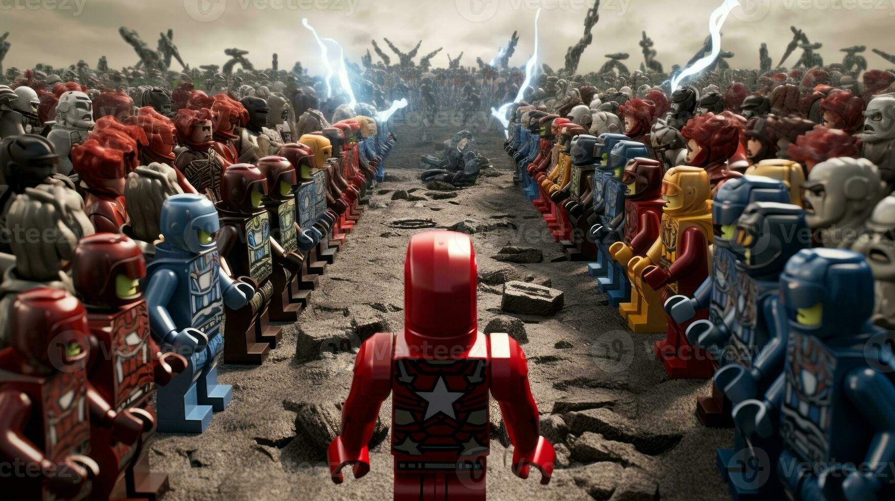 Lego heroes teaming up to save the world AI Generative photo