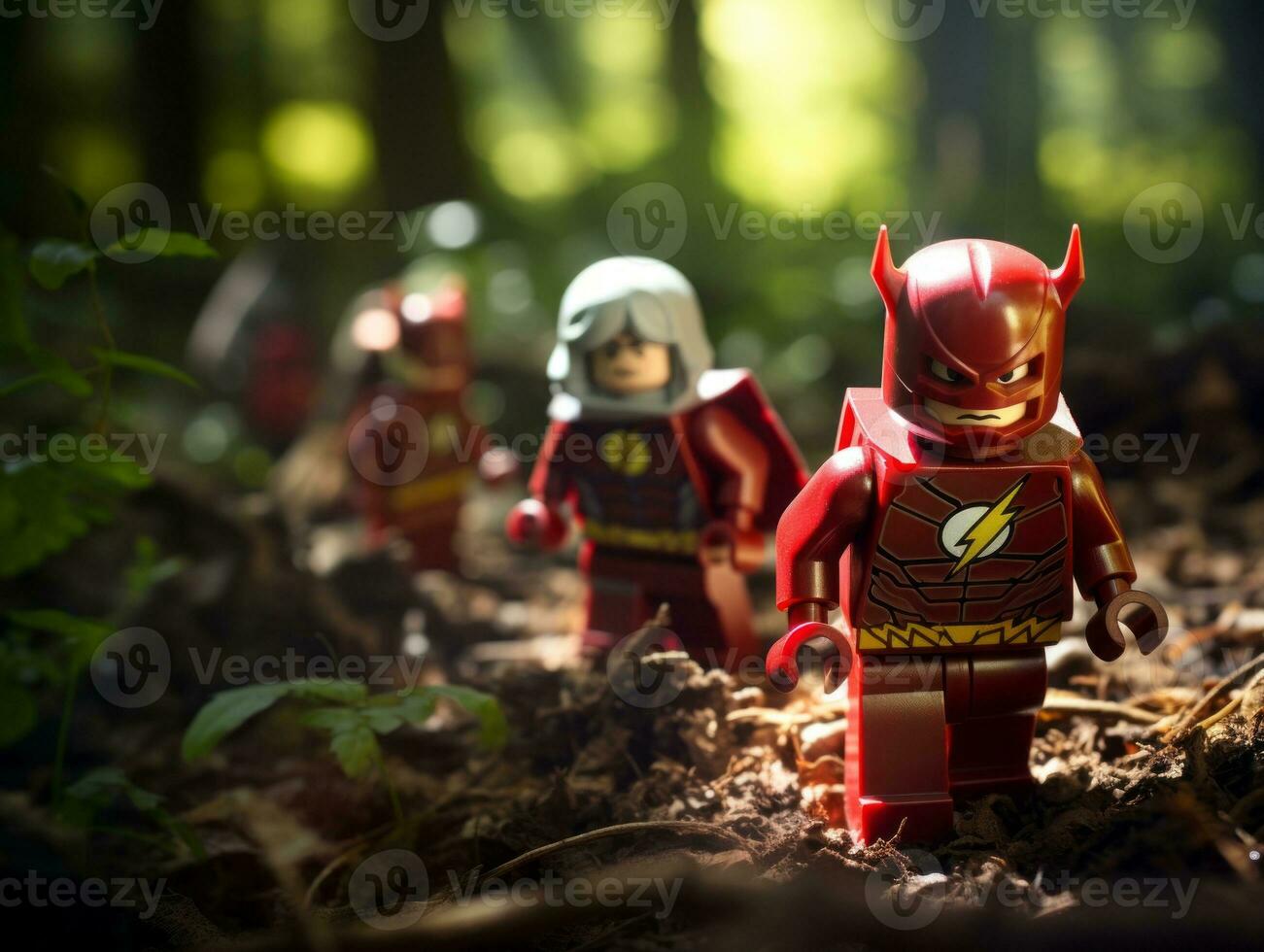 Lego heroes teaming up to save the world AI Generative photo