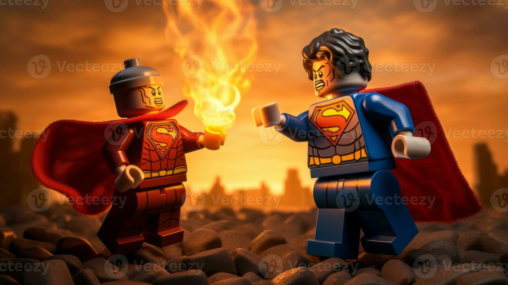Lego heroes teaming up to save the world AI Generative photo