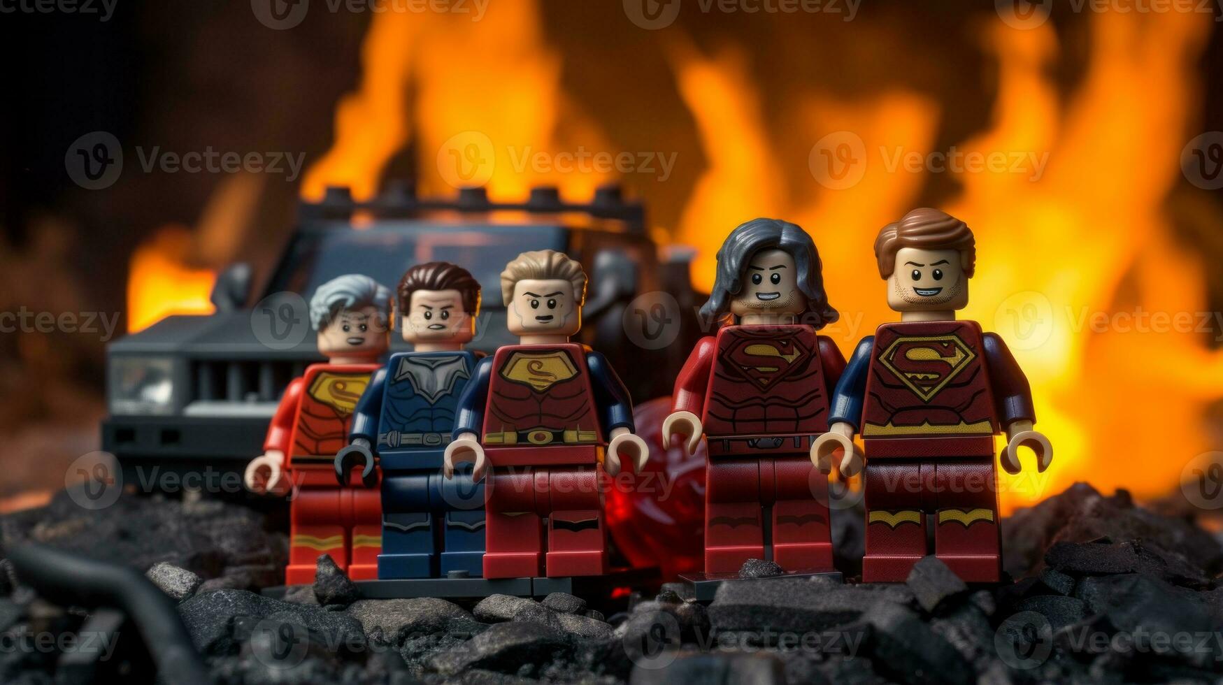 Lego héroes equipo arriba a salvar el mundo ai generativo foto