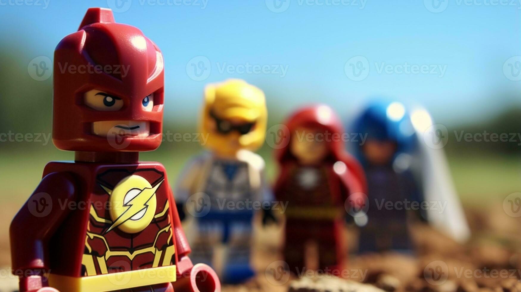 Lego heroes teaming up to save the world AI Generative photo