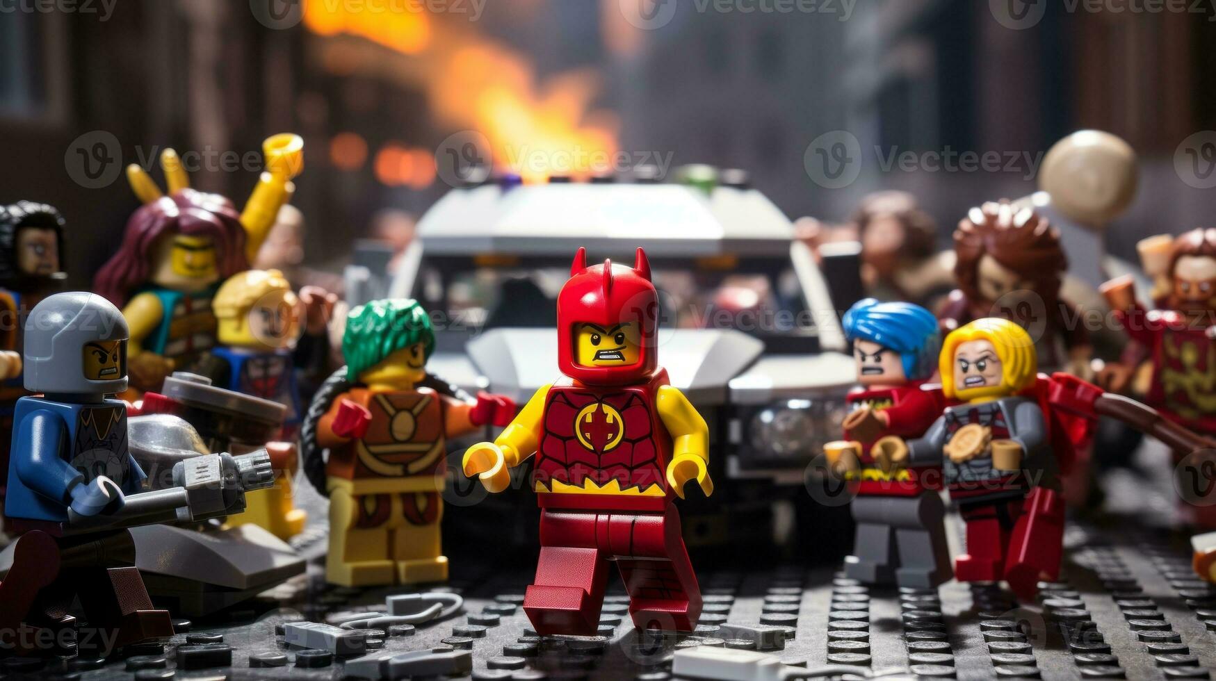 Lego héroes equipo arriba a salvar el mundo ai generativo foto