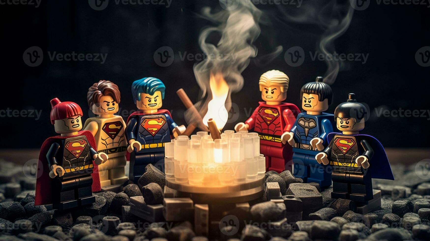 Lego heroes teaming up to save the world AI Generative photo