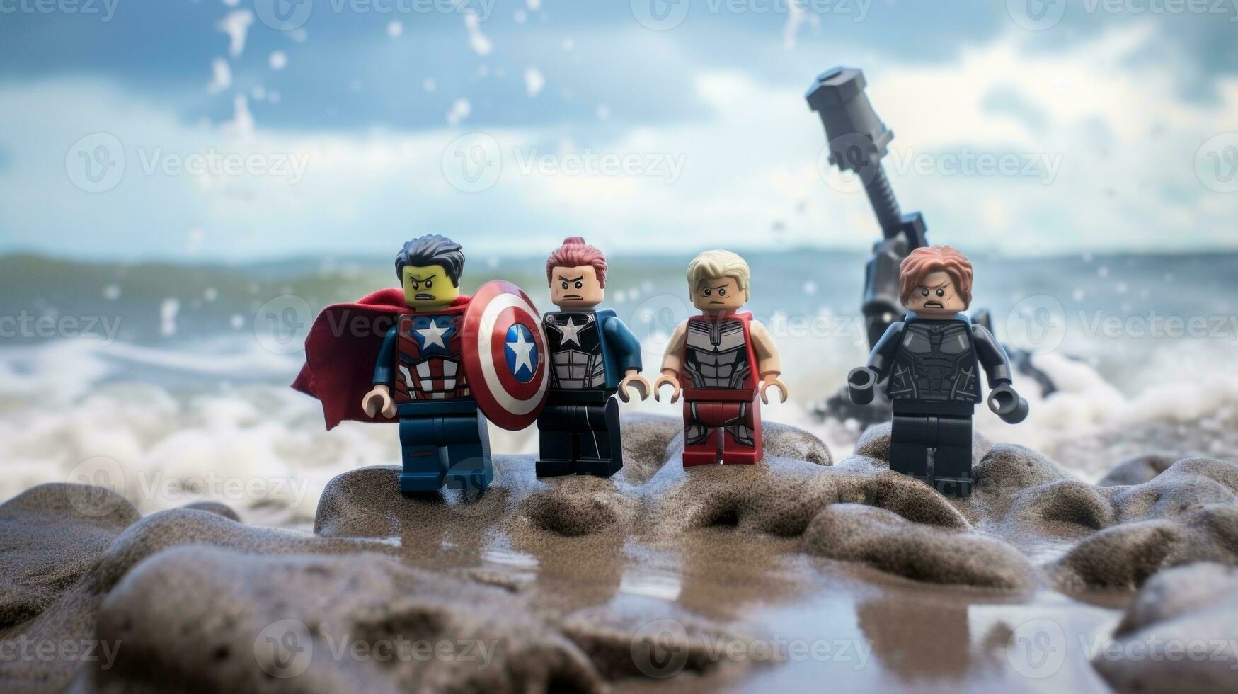 Lego heroes teaming up to save the world AI Generative photo