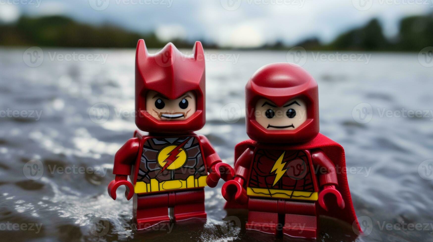 Lego heroes teaming up to save the world AI Generative photo