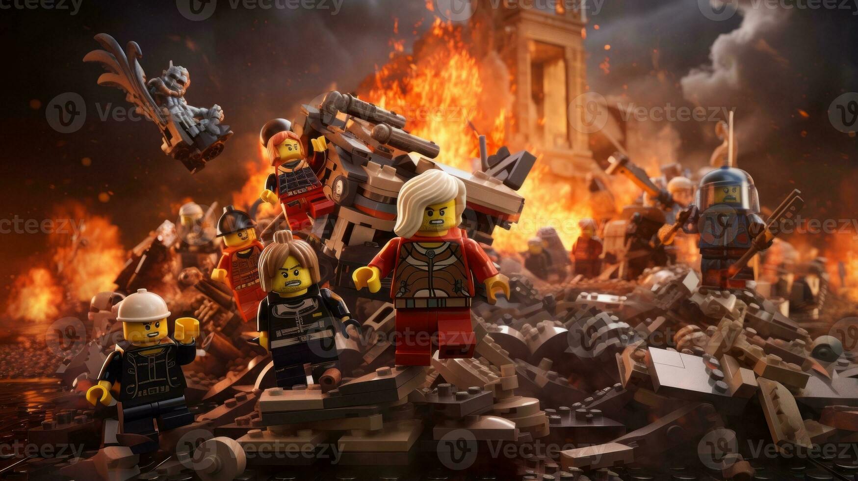 Lego heroes teaming up to save the world AI Generative photo