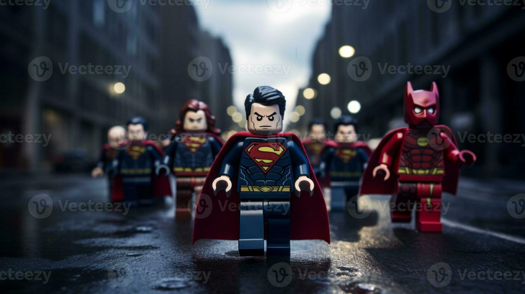 Lego heroes teaming up to save the world AI Generative photo