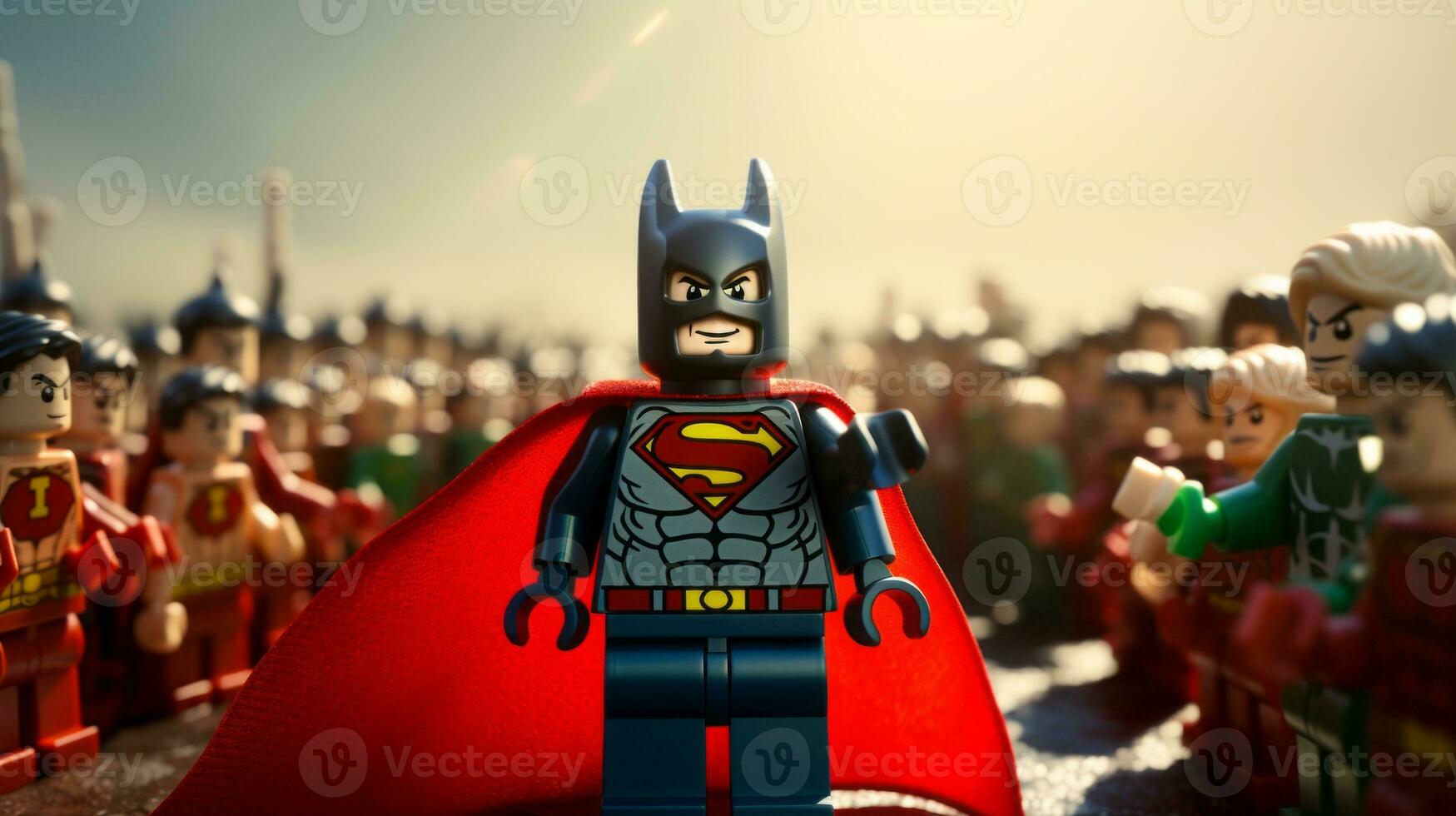 Lego heroes teaming up to save the world AI Generative photo