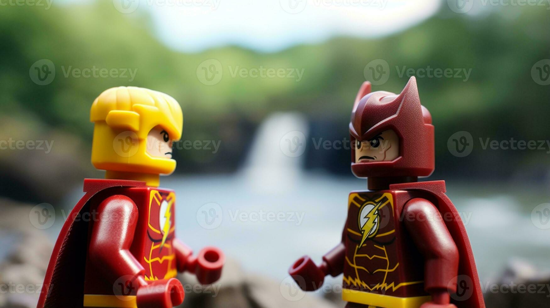 Lego heroes teaming up to save the world AI Generative photo