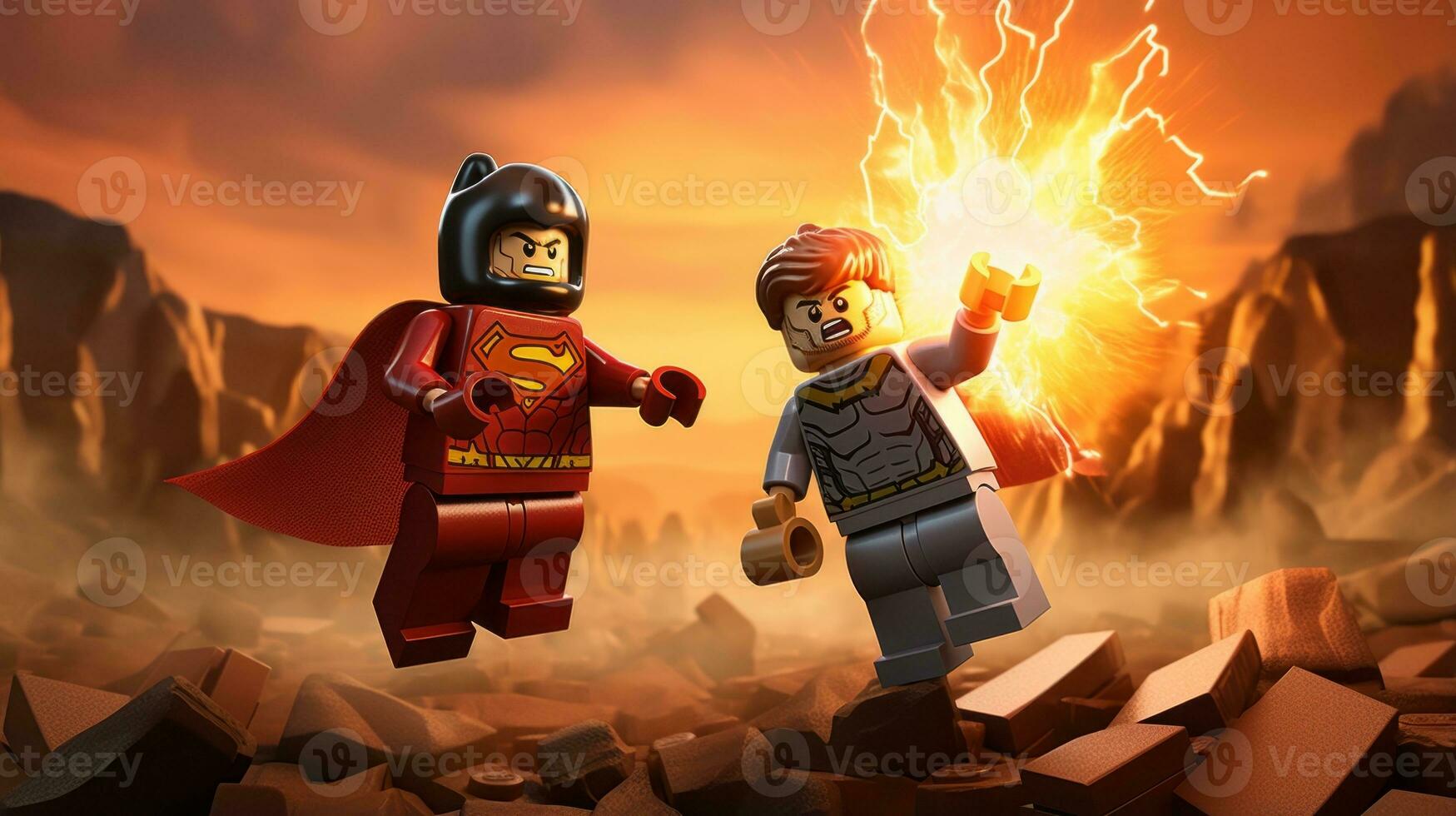 Lego heroes teaming up to save the world AI Generative photo