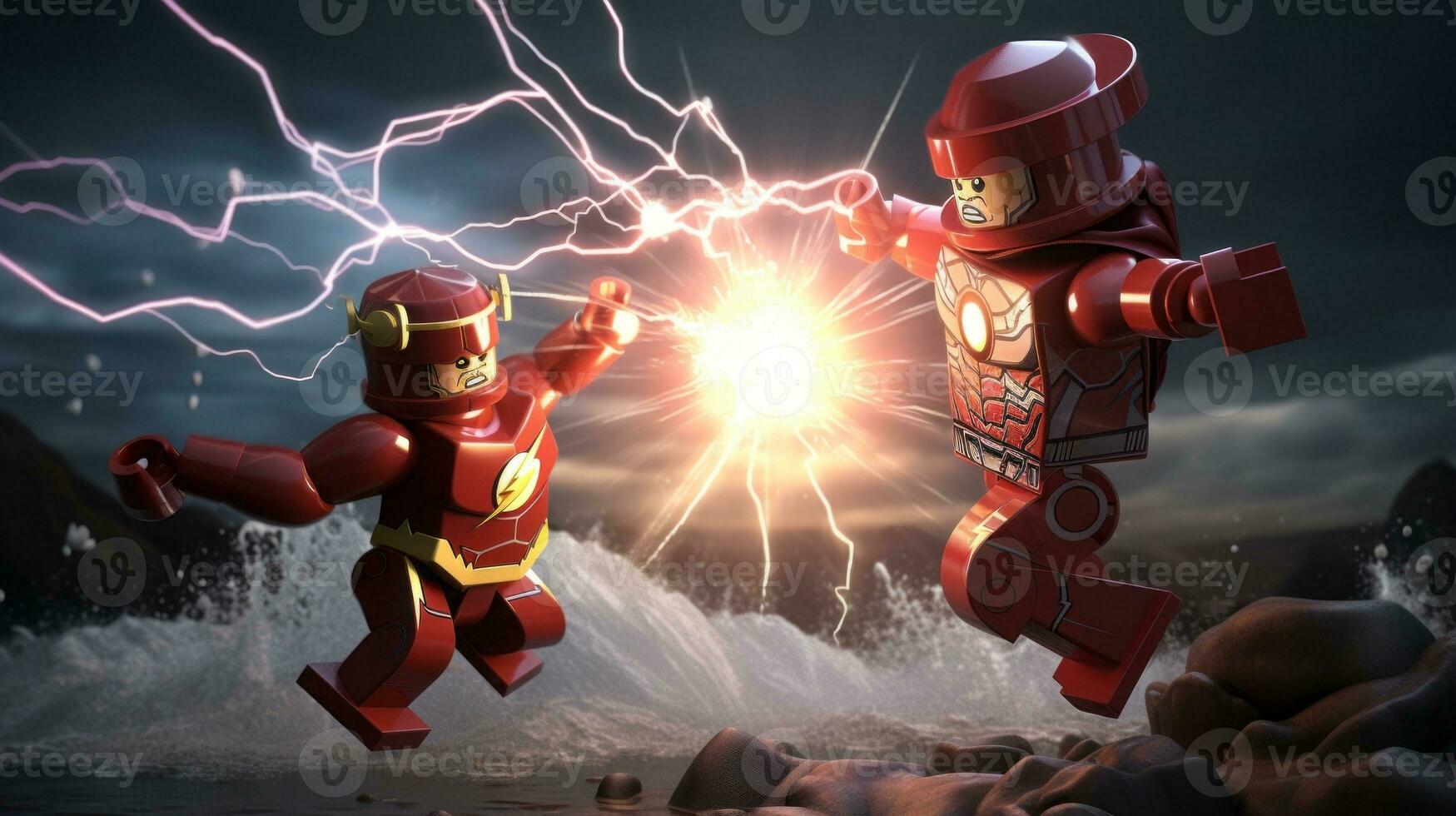 Lego heroes teaming up to save the world AI Generative photo