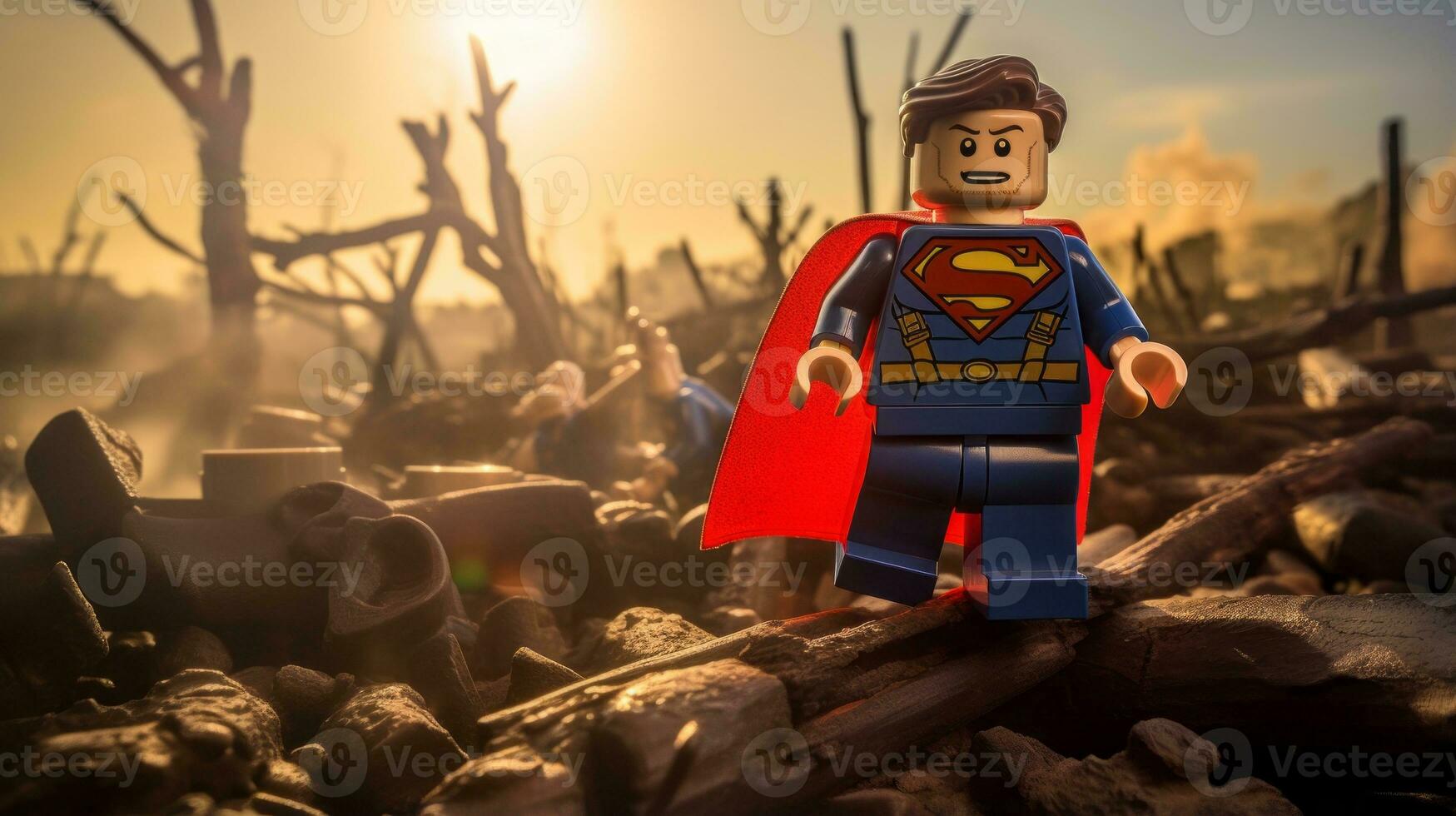 Lego heroes teaming up to save the world AI Generative photo