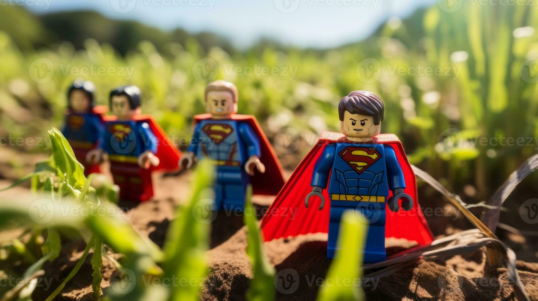 Lego heroes teaming up to save the world AI Generative photo