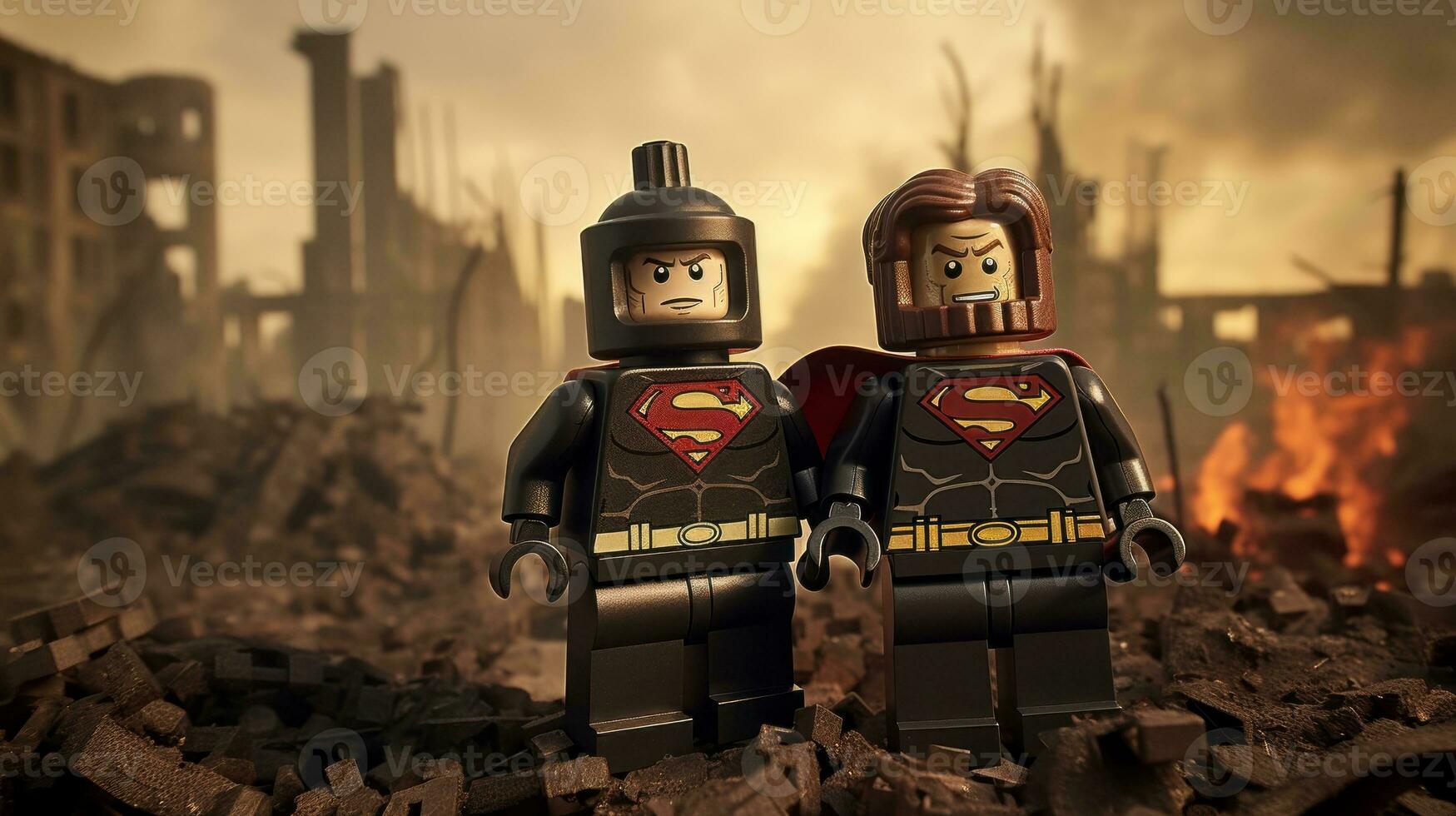 Lego heroes teaming up to save the world AI Generative photo