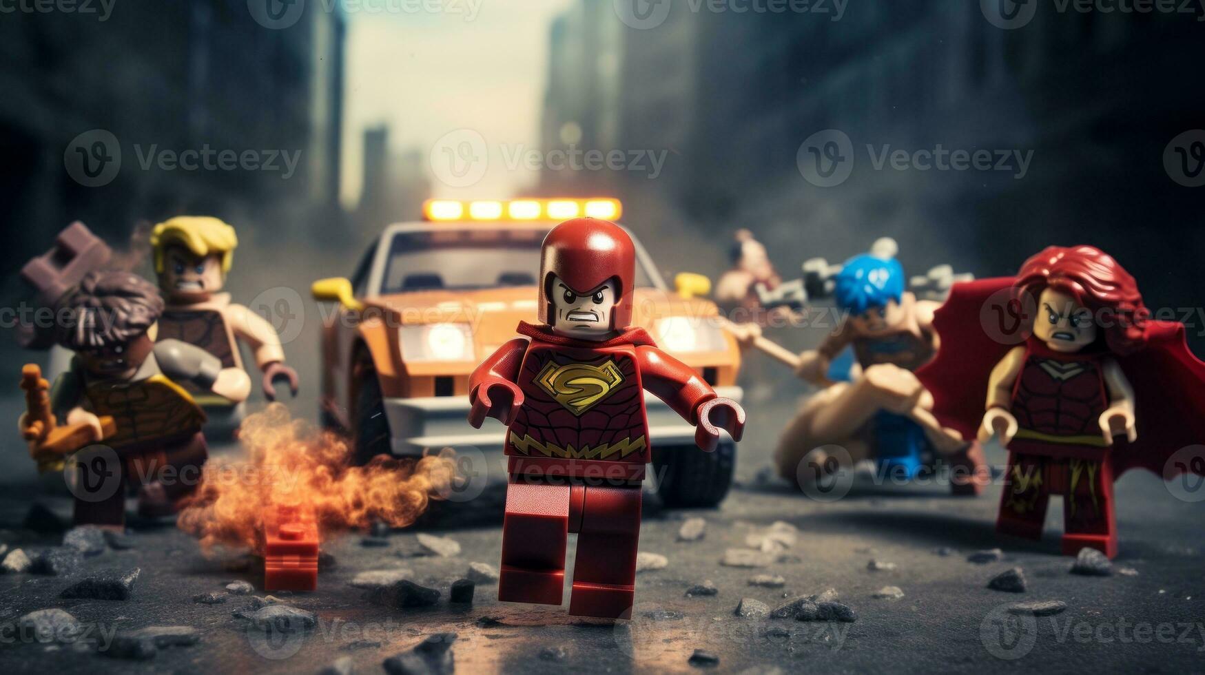 Lego heroes teaming up to save the world AI Generative photo