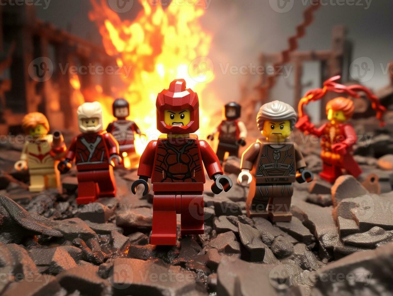 Lego heroes teaming up to save the world AI Generative photo