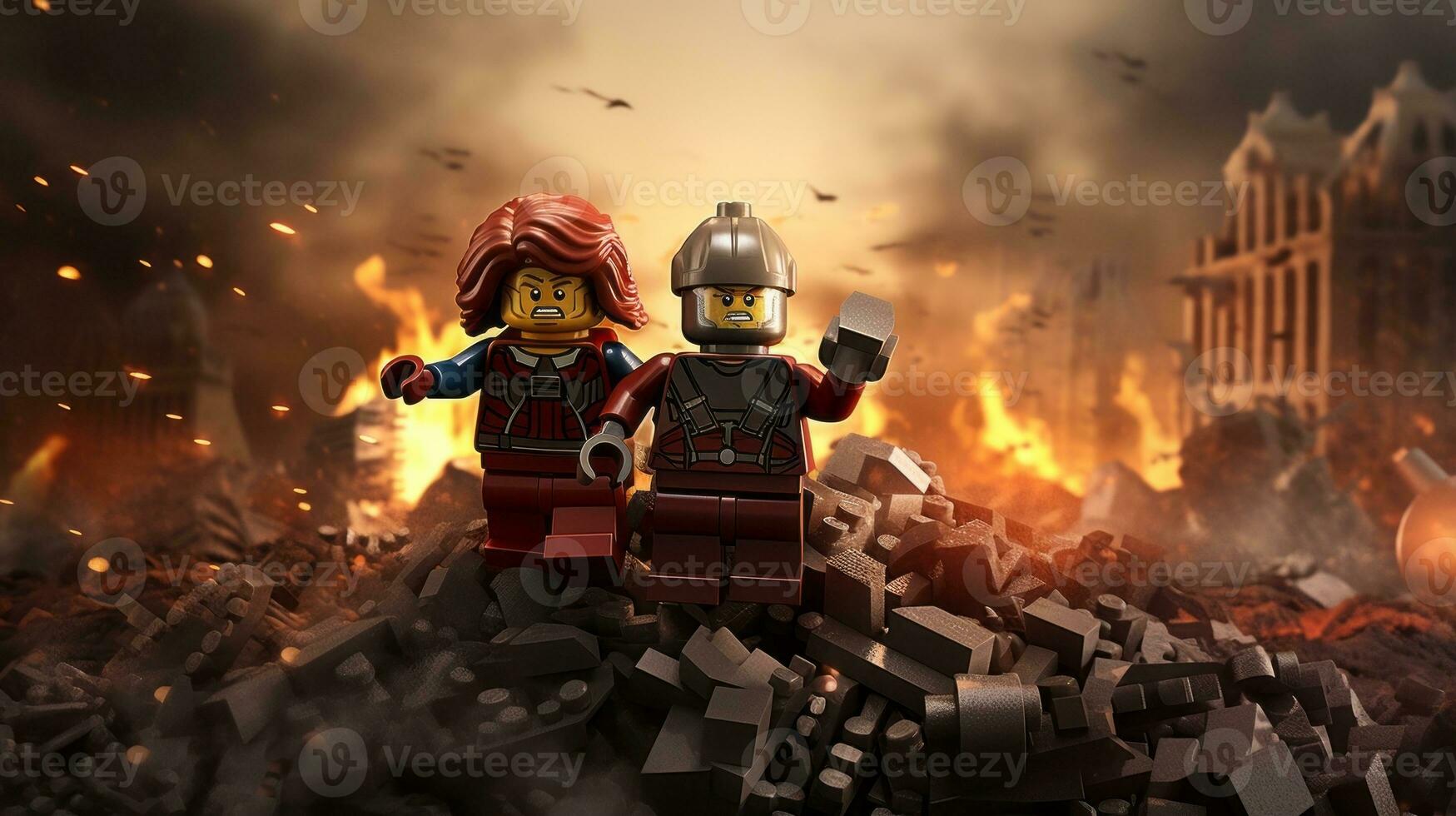 Lego heroes teaming up to save the world AI Generative photo