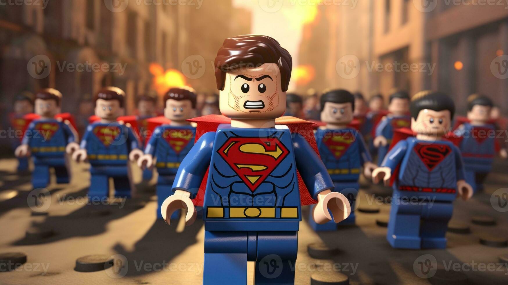 Lego heroes teaming up to save the world AI Generative photo