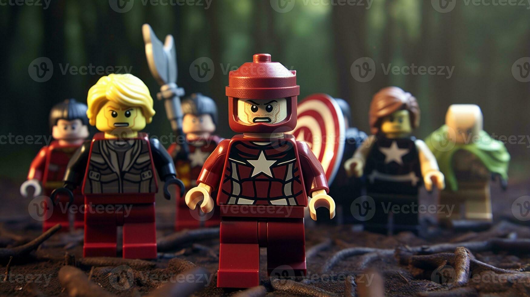 Lego heroes teaming up to save the world AI Generative photo