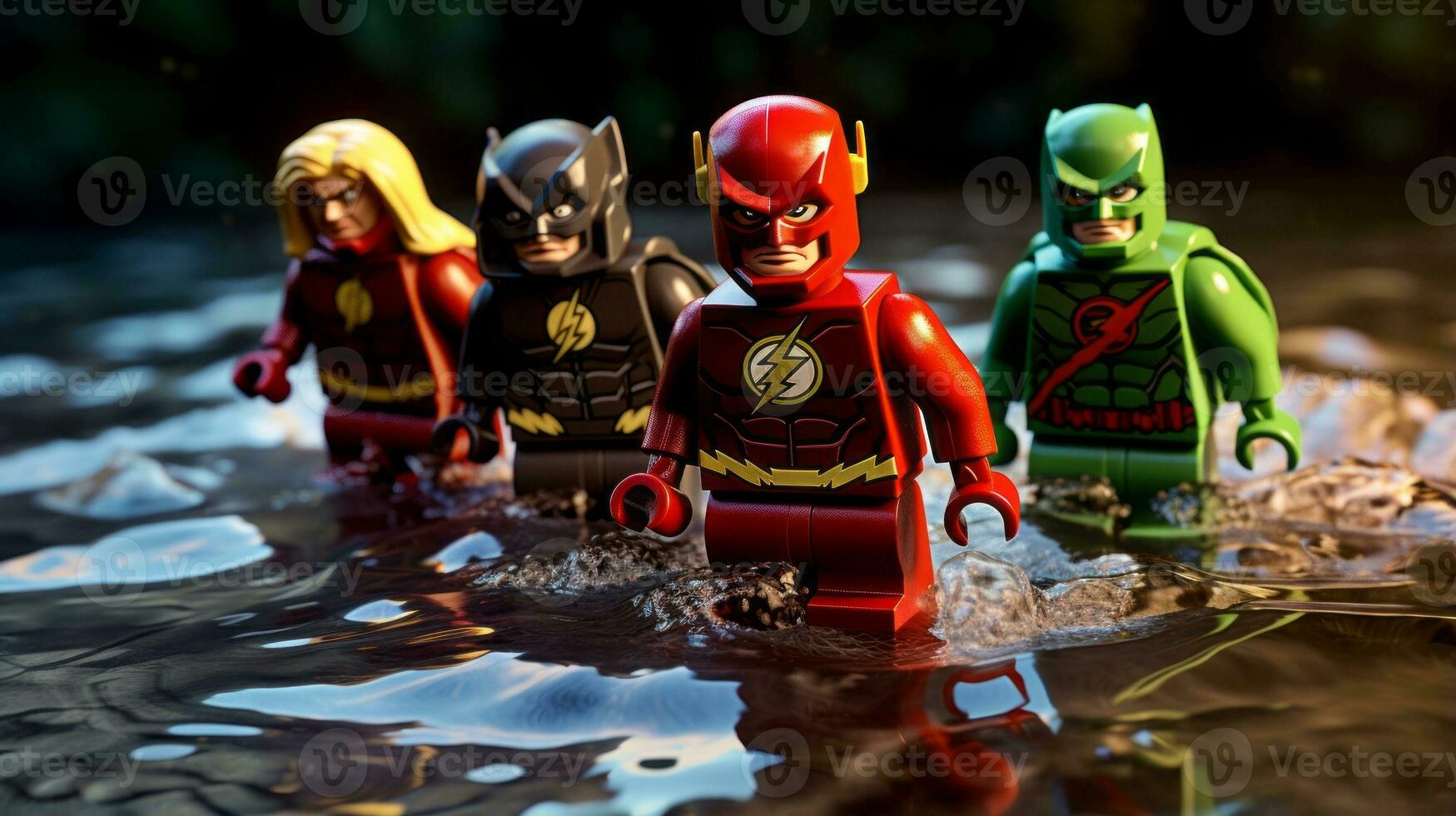 Lego heroes teaming up to save the world AI Generative photo