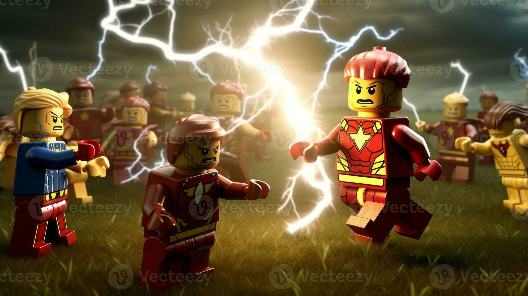 Lego heroes teaming up to save the world AI Generative photo