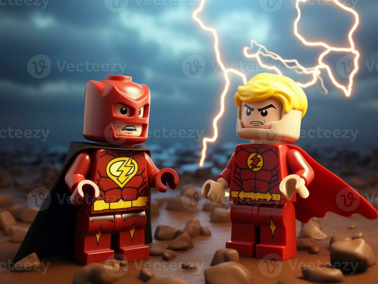 Lego heroes teaming up to save the world AI Generative photo