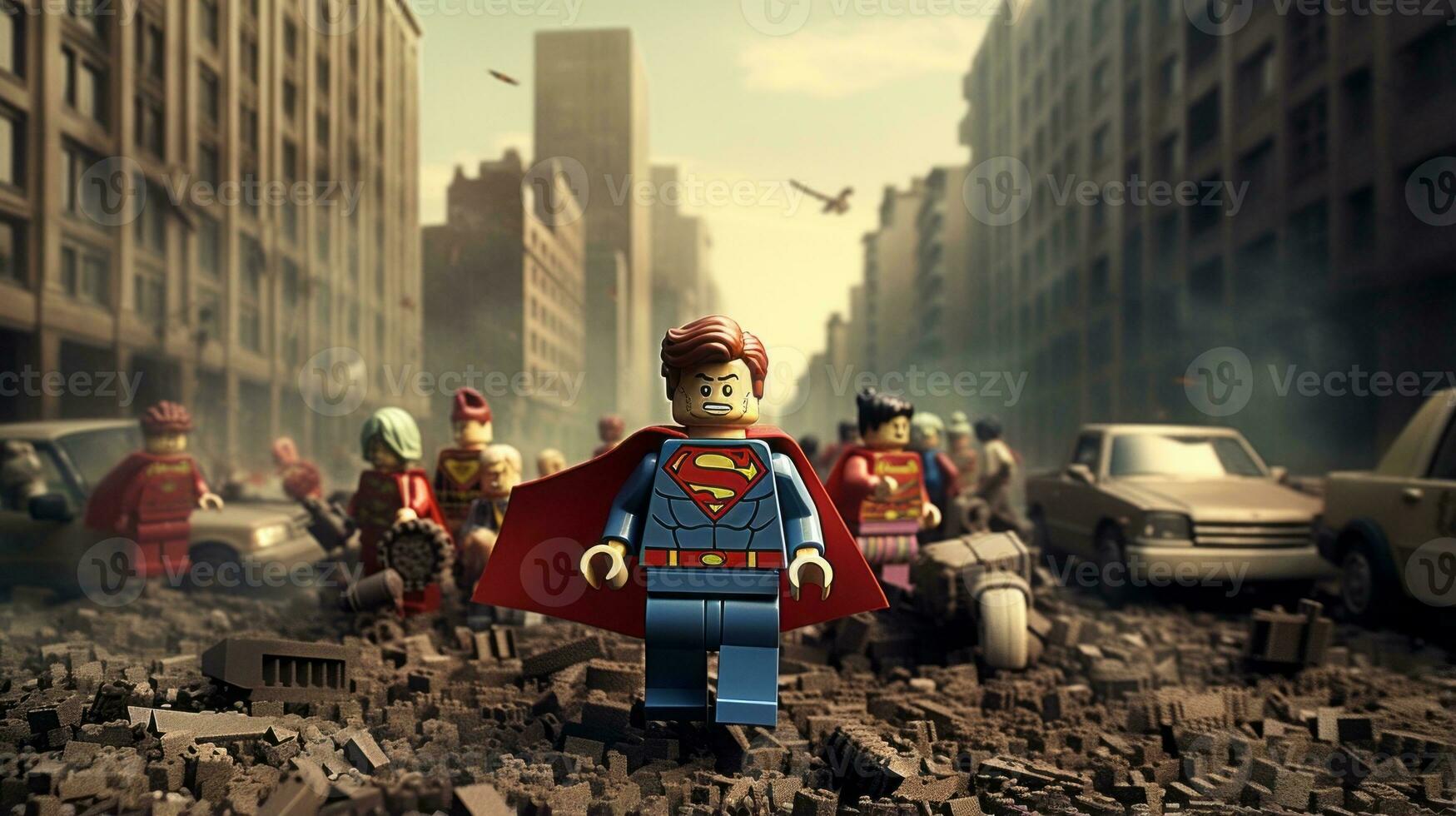 Lego heroes teaming up to save the world AI Generative photo