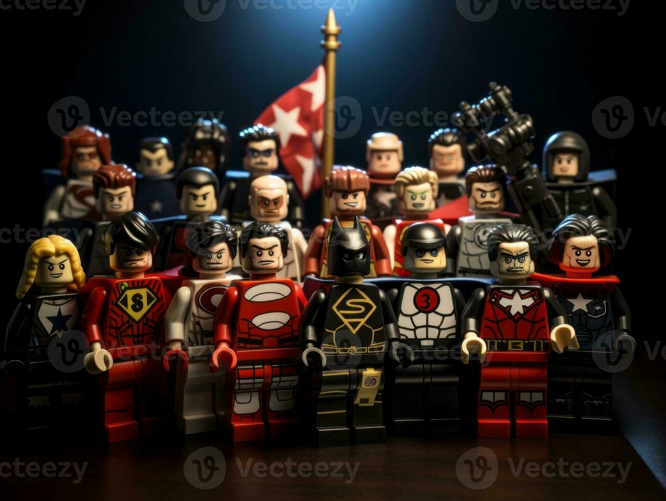 Lego heroes teaming up to save the world AI Generative photo